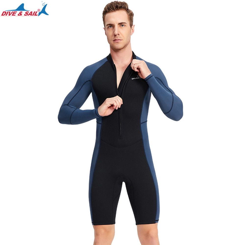Men's Keep Warm Wetsuits 1.5mm Neoprene  Front Zip Long Sleeve Shorty Dive Skin Snorkeling, Surfing,Canoeing, Swimming Triathlon