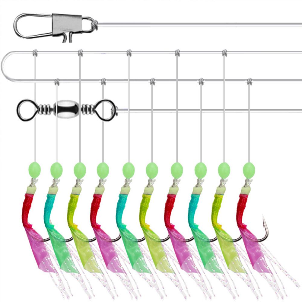 Yfashion 10pcs Hooks Fishing Feather Soft Lures Sea Baits Worn String Crystal Barbed  Hooks