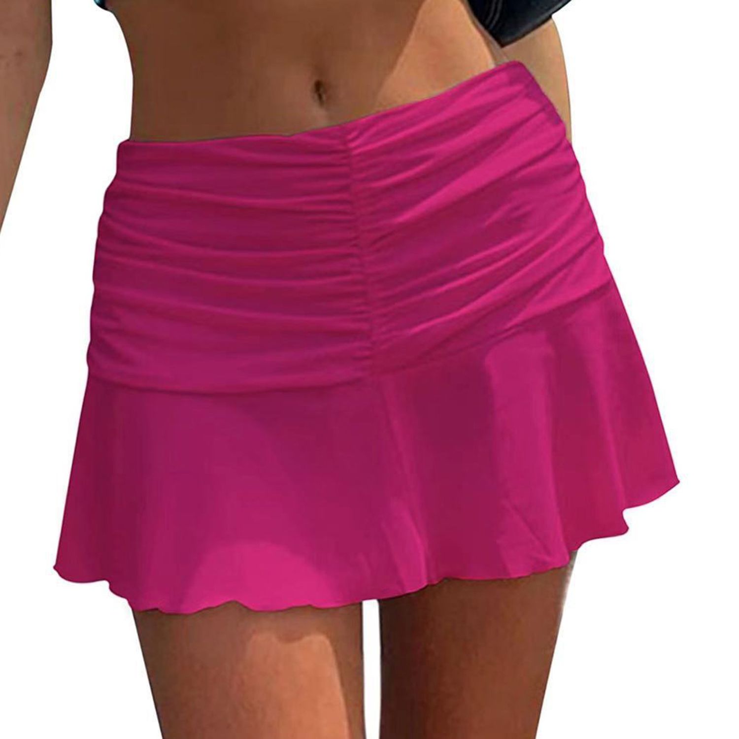 Mini Pleated Skirt Elastic Ruched Concise Mini Pleated Skirt