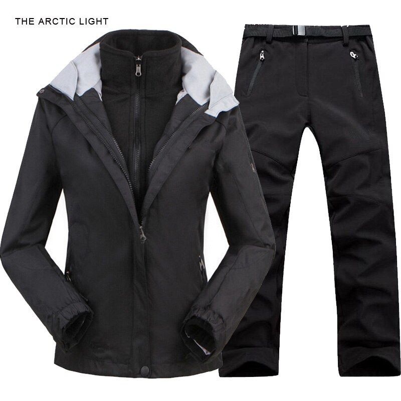 TRVLWEGO Women Camping Hiking Skiing Jacket Pants 1 Set Winter Outdoor Waterproof Windproof with Thicken Fleece Coat&Trousers