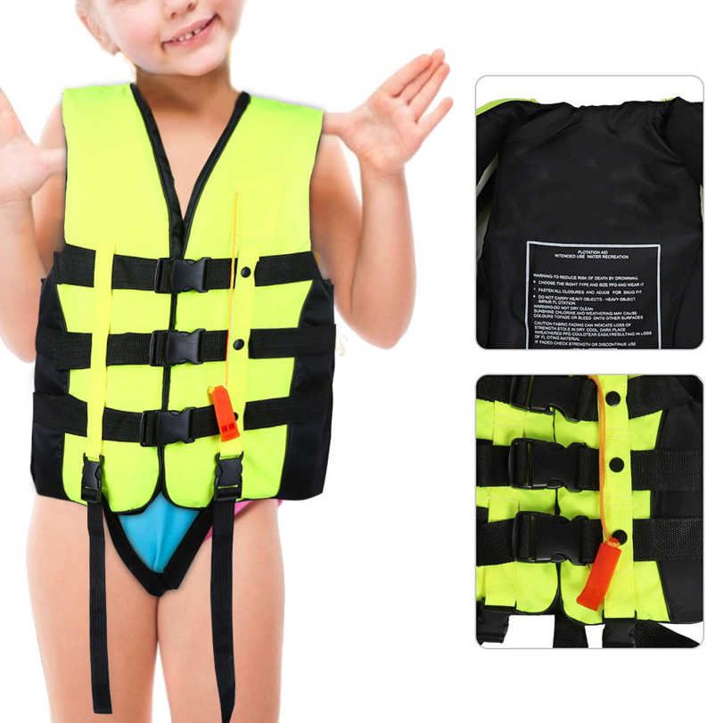 Adult Kids Life Jacket Universal Swimming Drifting Ski Vest w/Survival Whistle