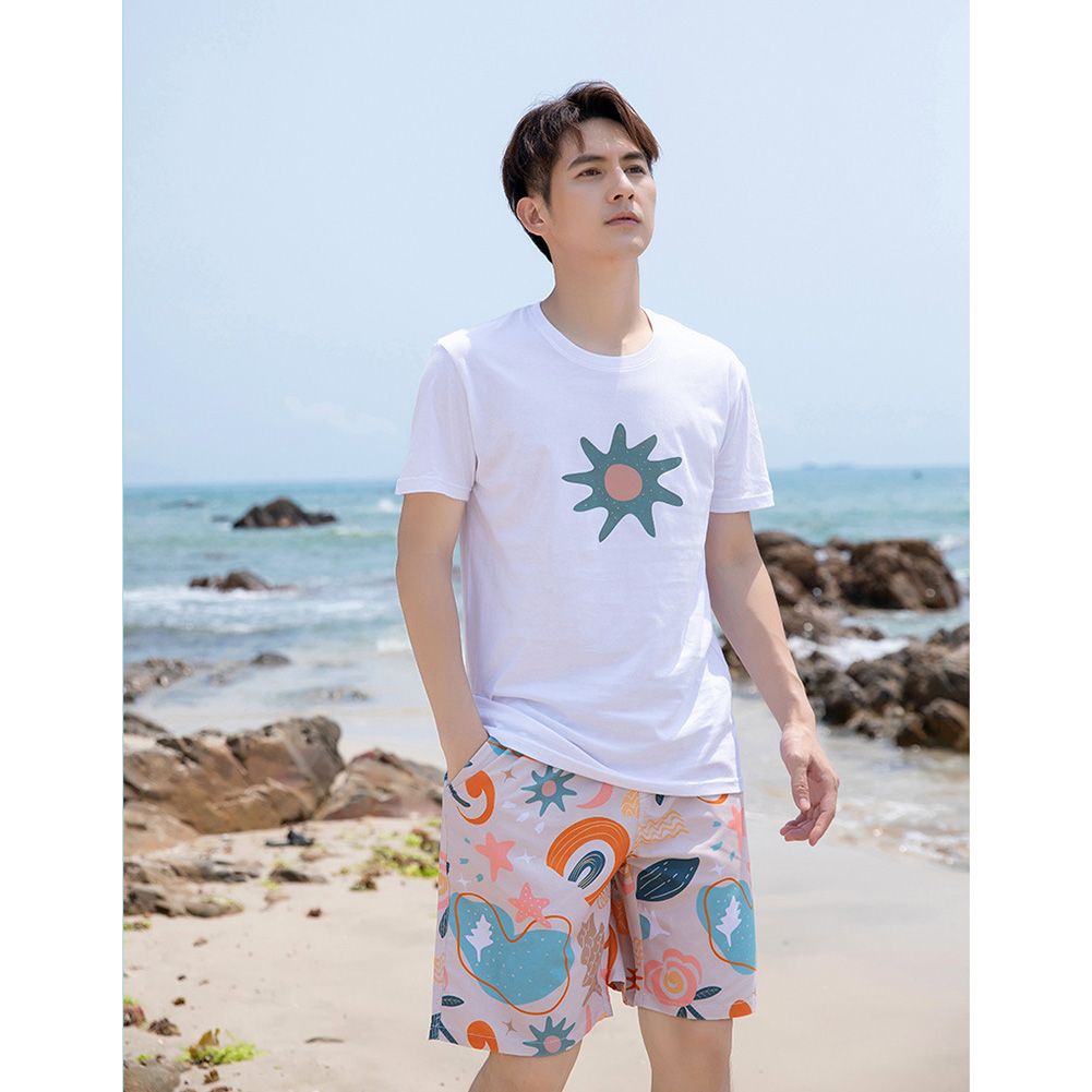 Summer Beach Shorts Printing Casual Quick-drying Drawstring Design Couple Swim Trunks