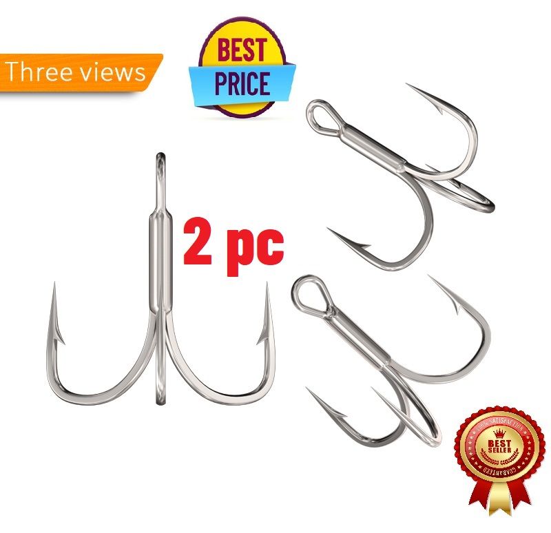 High Carbon Steel Fishing Hook  2 pc .Fishhooks Durable Treble Hooks with barb strong stiff hooks 2pc