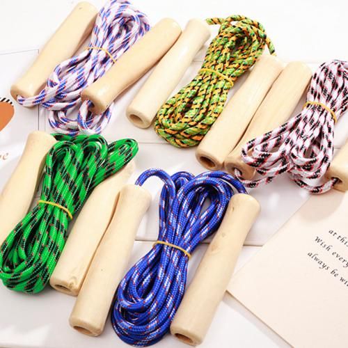 Kids Student Wooden Handle Colorful Braiding Skipping Rope Sports Fitness Tool