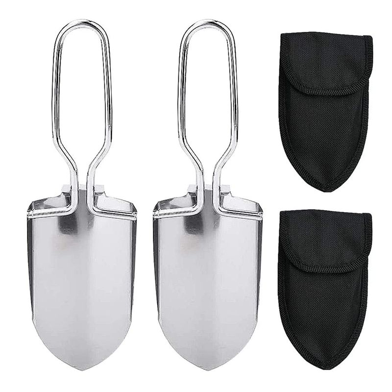 2Pcs Camping Folding Shovel Mini Folding Shovel Stainless Steel Multifunctional Mini Garden Shovel with Storage Bag