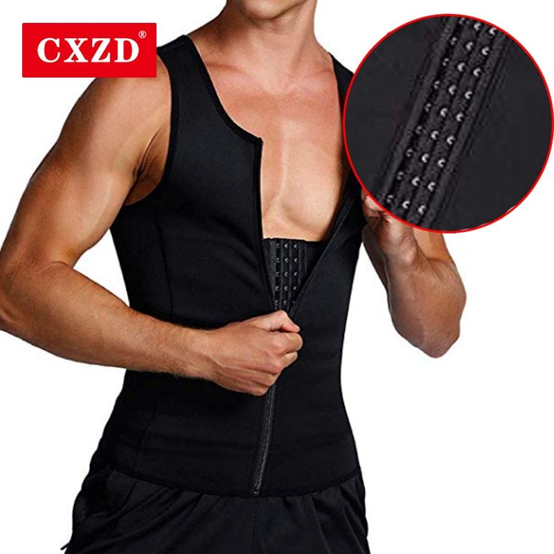 CXZD Waist Training zipper Vest men's Compression Shapewear Slim Three-ed Vest Top Fat Burning Shaperwear Sweat Corset