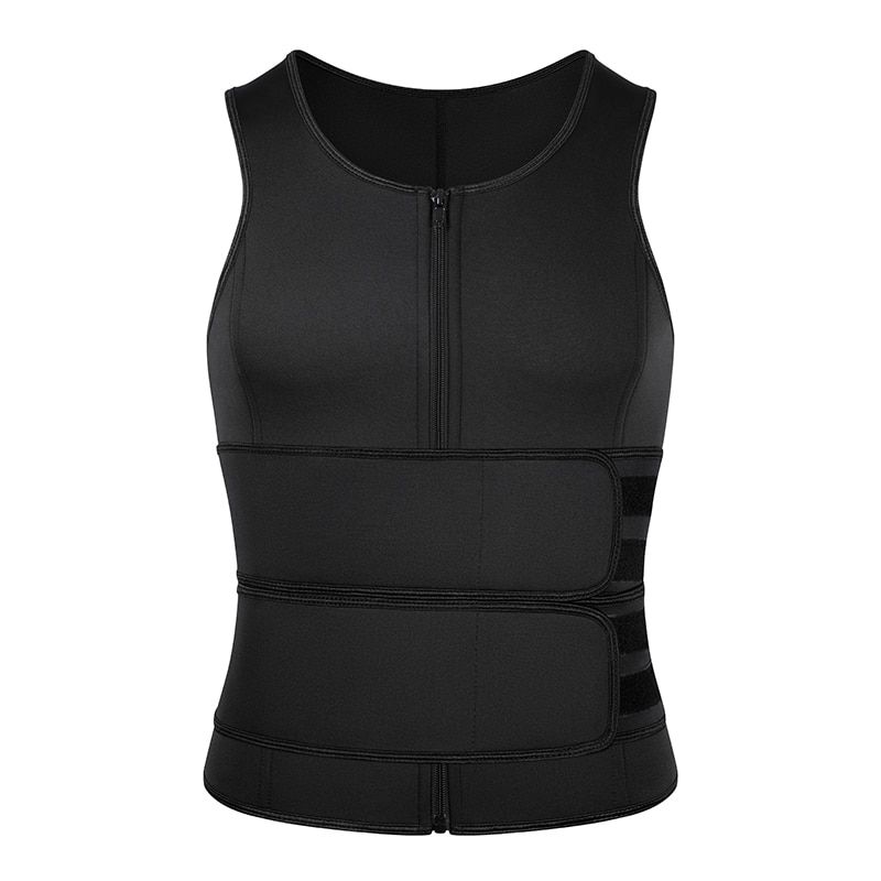 Men Neoprene Sauna Workout Waist Trainer Trimmer Weight Loss Body Shaper Slimming Belt Sweat Vest with Double Belly Belts