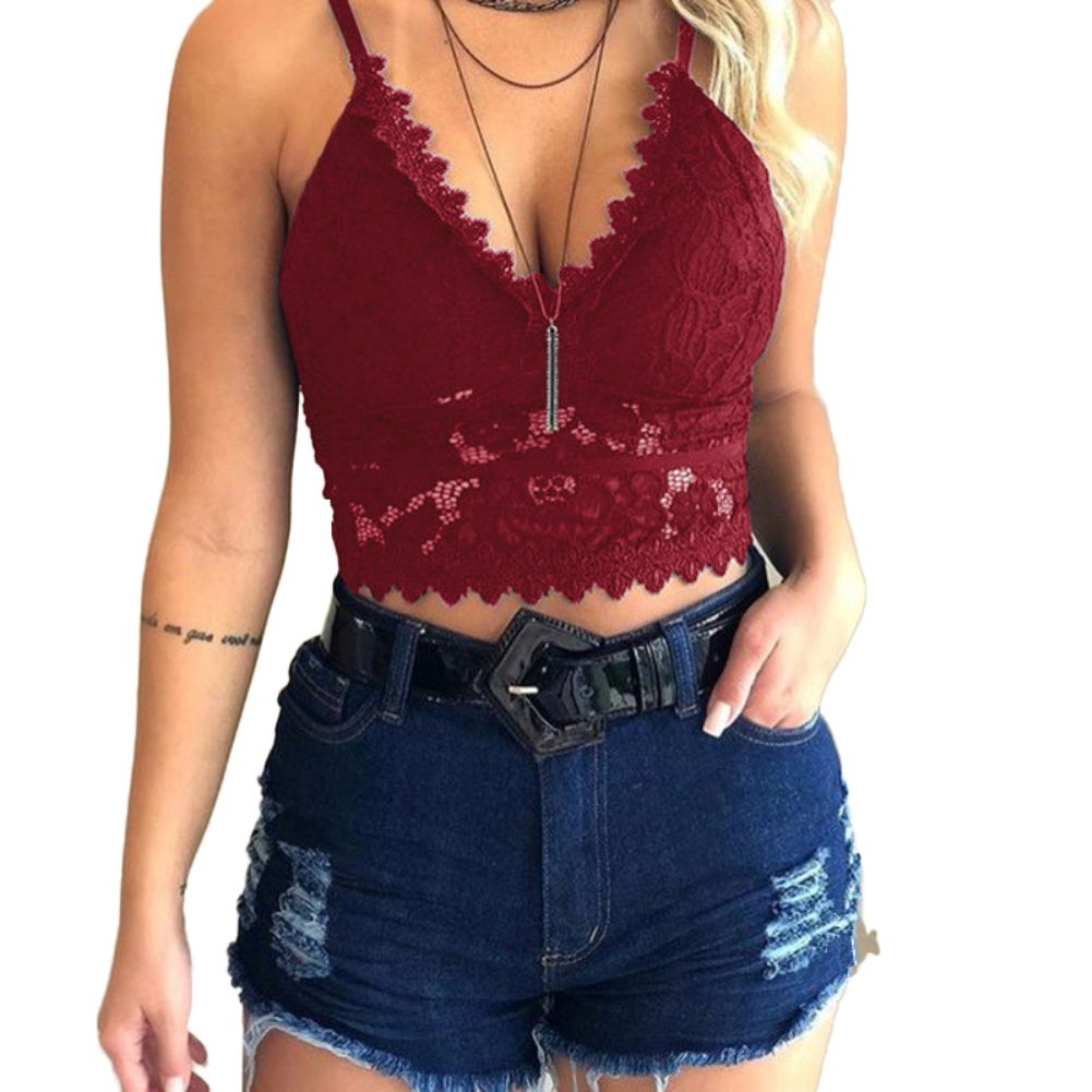 Women Adjustable Straps Lace Padded Brassiere Crop Top Vest