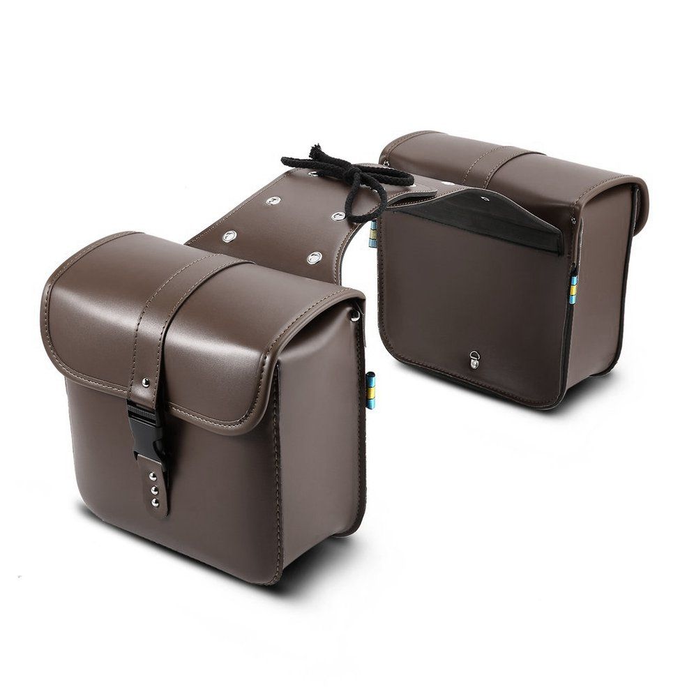 2Pcs Motorcycle Hanging Bag Saddle Bag Motorcycle Side Riding Travelling Bag-brown
