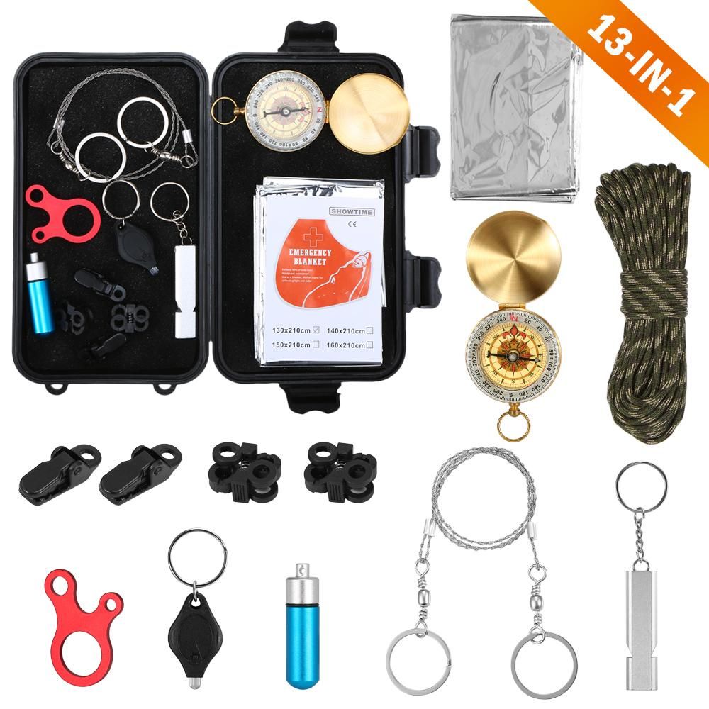 13pcs Outdoor Emergency Tools Survival Gear Kit for Camping Hiking Travelling Adventures