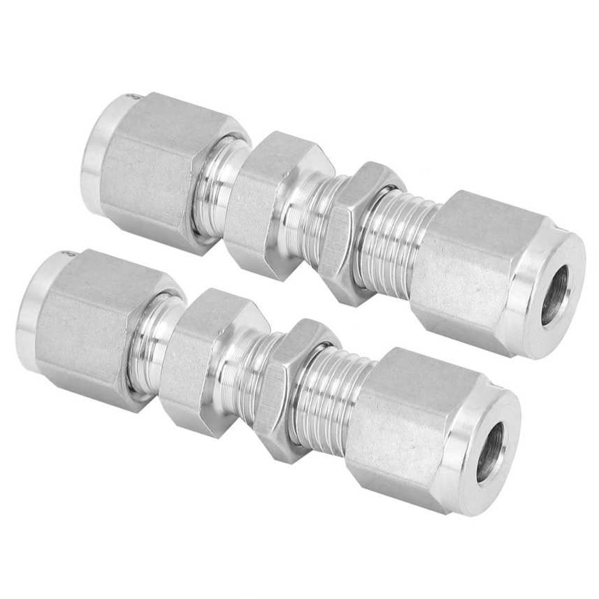 Industrial Parts 2Pcs Compression Bulkhead 316 Stainless Steel Double Ferrule Fitting Connector Accessory