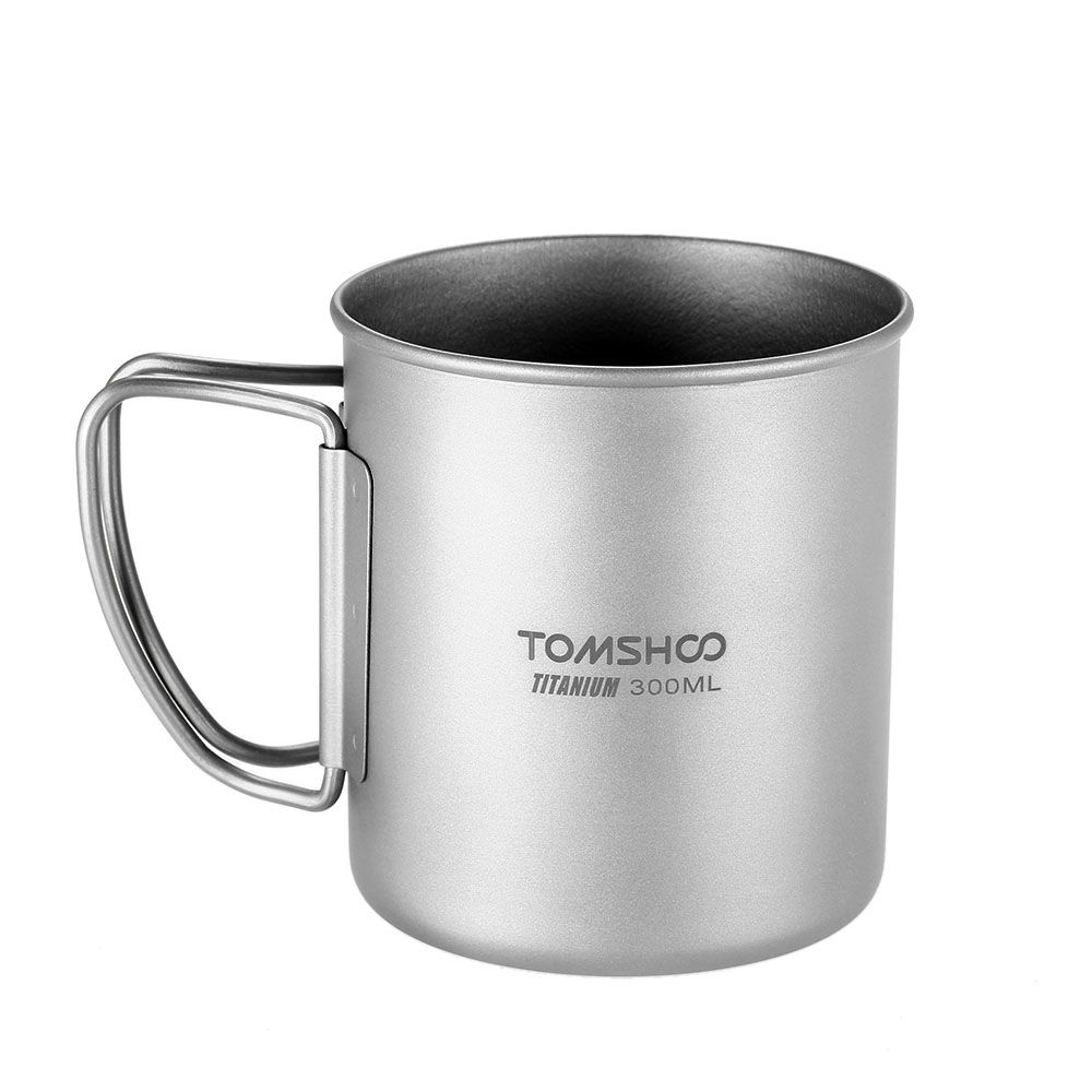 300ml Titanium Cup Outdoor Portable Camping Picnic Water Cup Mug with Foldable Handle