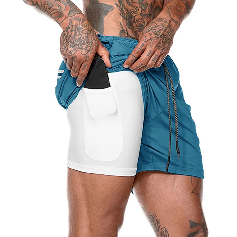 Men 2-in-1 Workout Running Shorts Sport Hip Fitness Lightweight Gym Yoga Training Sport Wear Tie Belt Waist Hot Pants Loose-Fit Performance Shorts