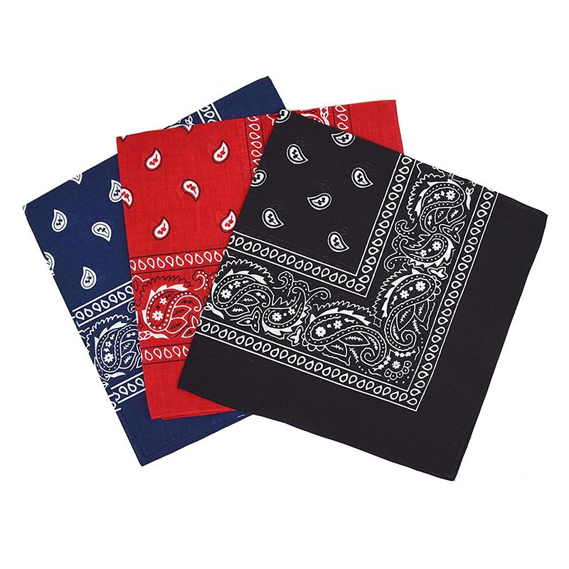 Set of 3 bandanas Paisley Man and Woman 57 x 57 cm Black + Red + navy blue