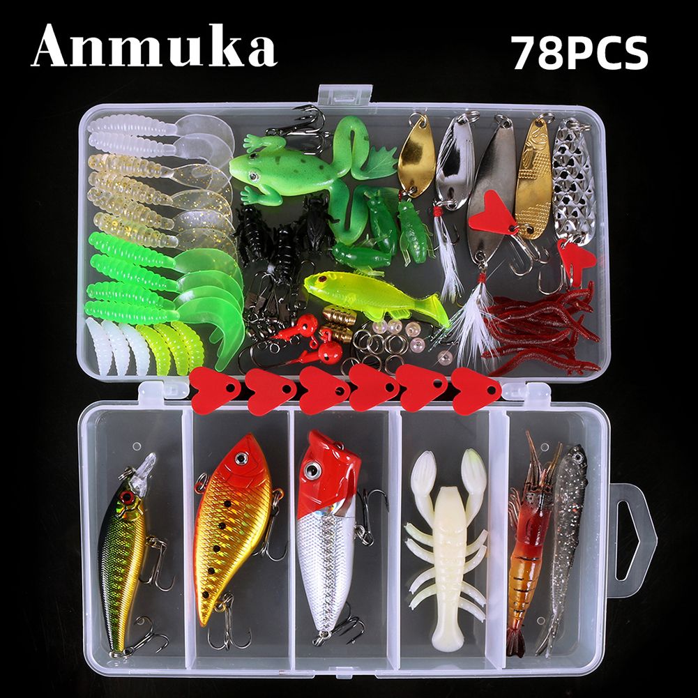 Yfashion 78pcs/set Fishing Lure Set Artificial Bait  Water Saltwater Hard Bait Popper Soft Baited tter