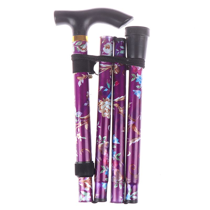 1pc Aluminum Alloy Five-section Folding Cane T Handlebar Safety Walking Stick