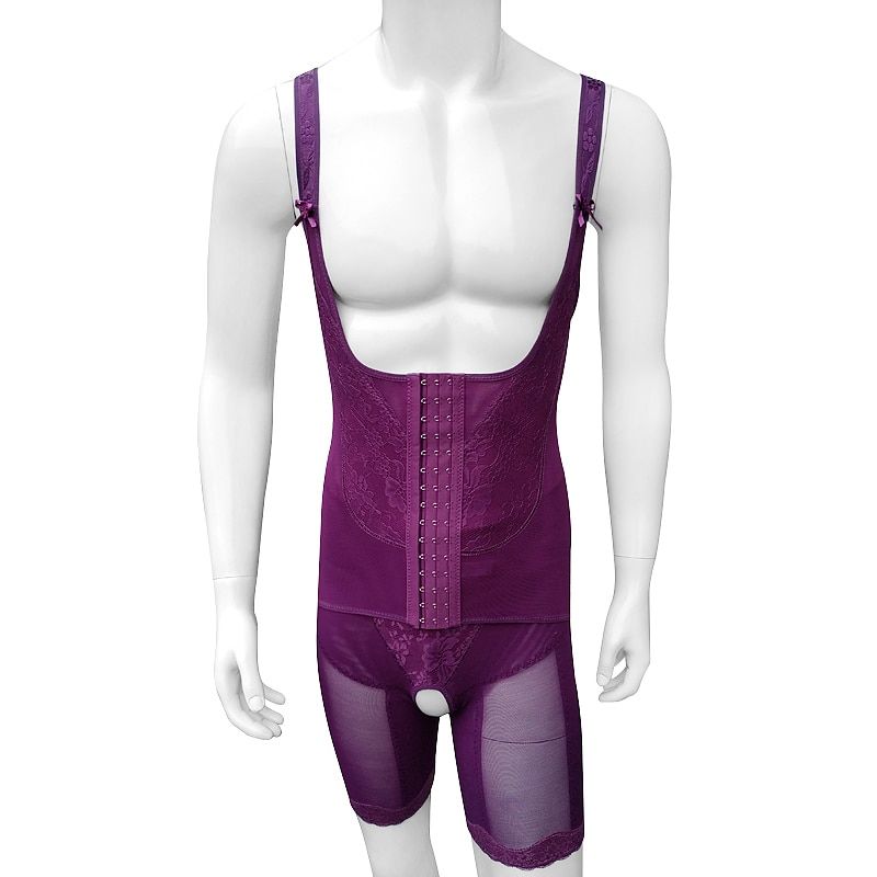 Lace Mens Bodyshape Open Crotch One-Piece Shapewear Slimming Belt Girdle Corset Lifter Tummy Control Underwear