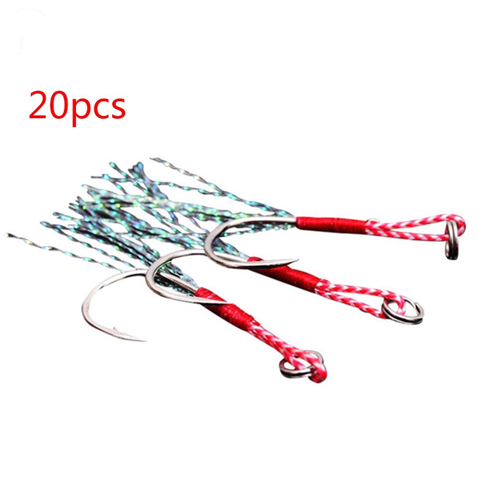Yfashion 20pcs/lot Fishing Lure Slow Jigging Fishing Cast Jigs ist Hook Barbed Single Jig Hooks hread Feather Pesca High Carbon Steel