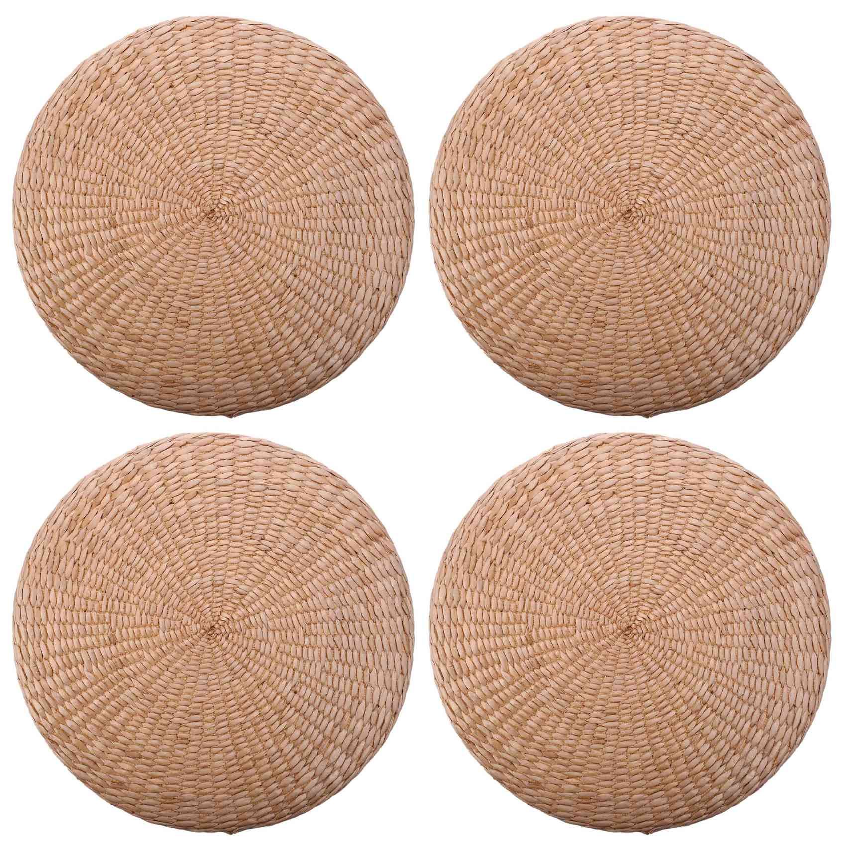 4X 40cm Tatami Cushion Round Straw Weave Handmade Pillow Floor Yoga Chair Seat Mat