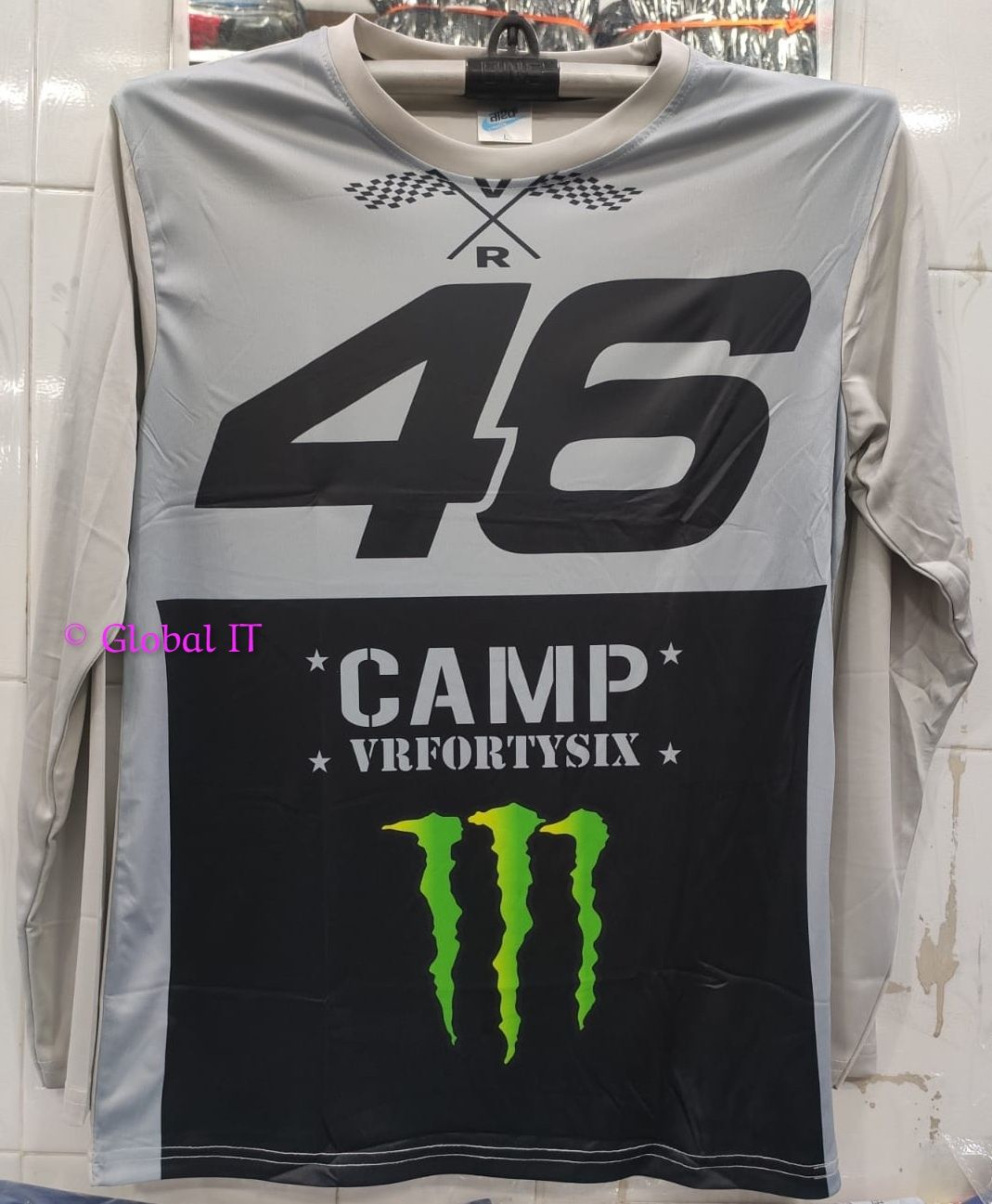 Monster 46 (Ash & Black) Biker Jersey- Full Sleeve