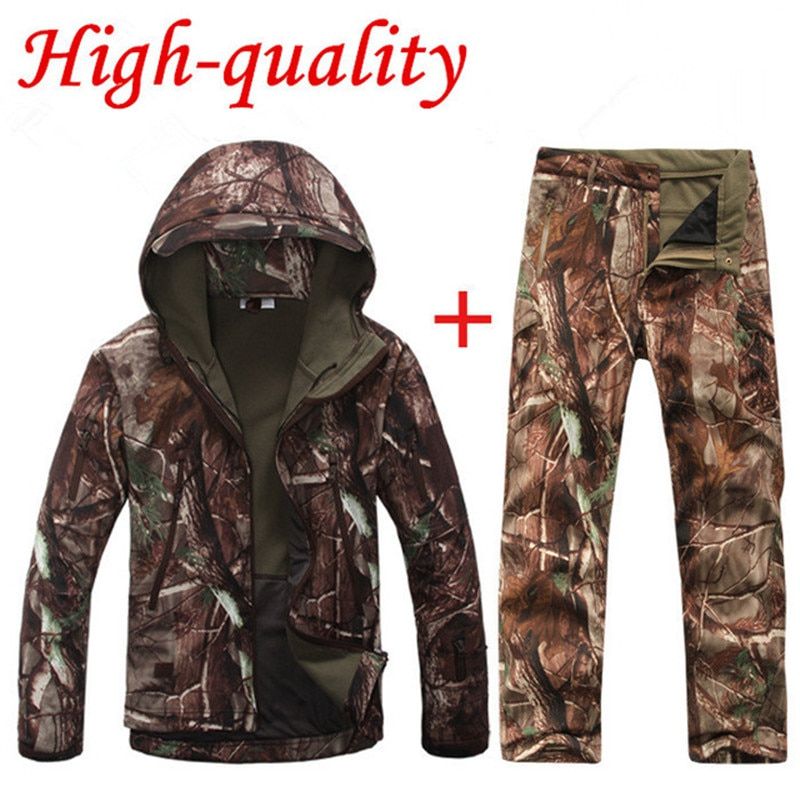 Men Outdoor  Camping Waterproof Windproof lyester Coats Jacket Hoody softshell Jacket+pants
