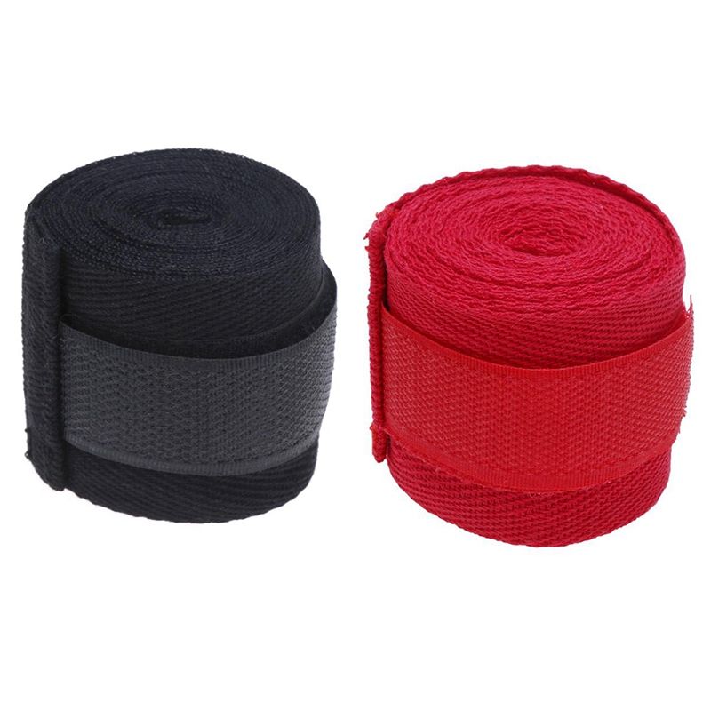 2 Pcs 2.5M Eslatic Cotton Sports Strap Boxing Bandage for Sanda Muay Thai Mma Taekwondo Hand Gloves Wraps, Black & Red