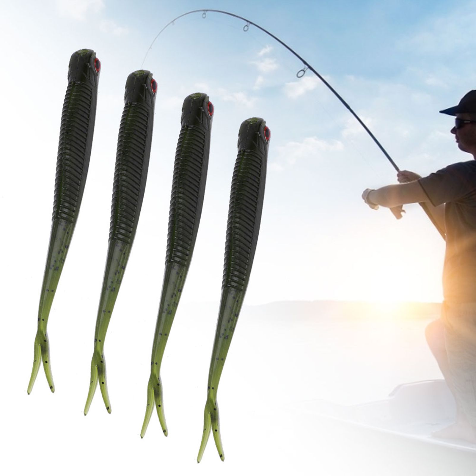 4pcs Fishing Lures Long Fork Shape Soft Tail Fish Baits Artificial Lifelike Tackle 123mm 6.5g