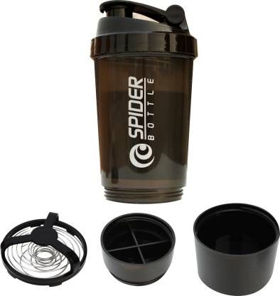 Protein Shaker & Gym Bottle 3 in 1 Stylish Package- Black