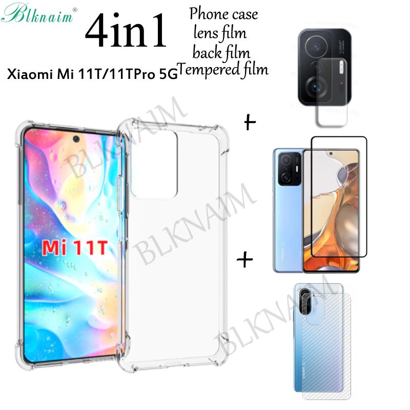 BLKNAIM 4 in 1 Suitable for Xiaomi 11T 5G Phone Case clear  + Tempered Glass Screen Protector + Lens Film + Back Film