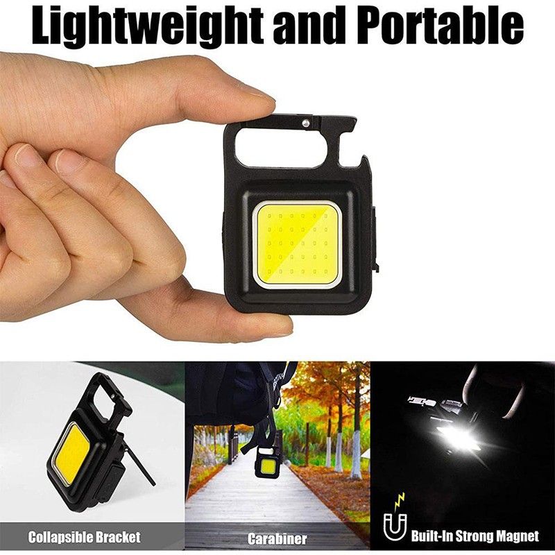 Mini LED Fla-shlight Work Light Portable Pocket Flashlamp Keychains USB Rechargeable for Outdoor Camping Small Light Corkscrew