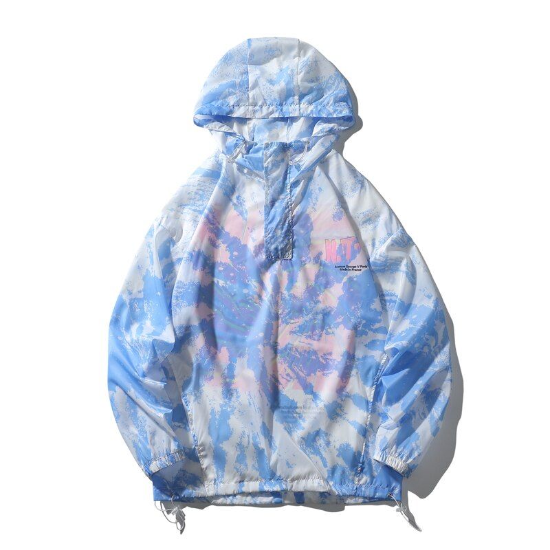 Anorak Jacket Men Summer Lightweight Pullover Jacket Mens Graffiti Print Hooded Hiking Jacket Men Sun Protection Mountain Smock
