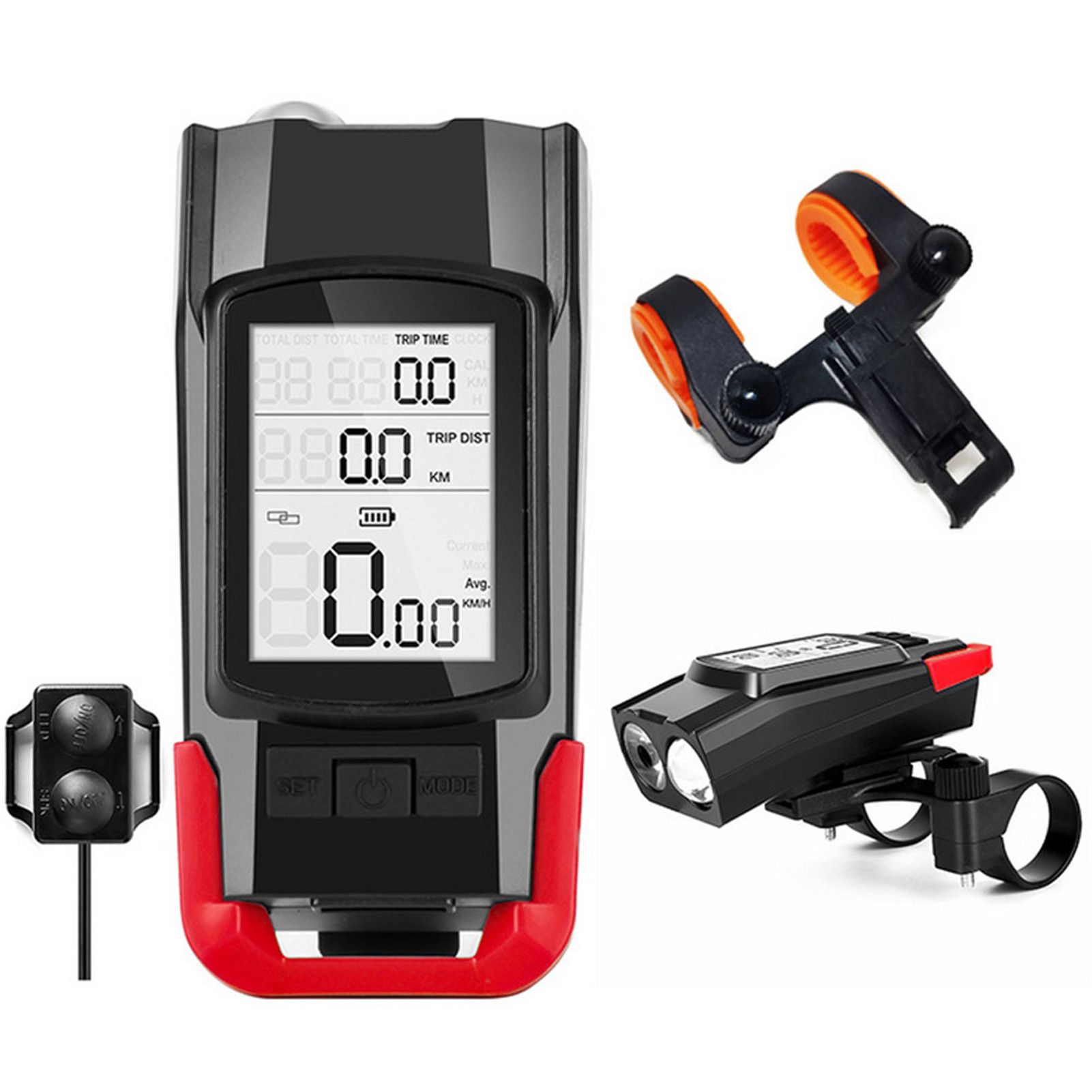 Ecocc【COD】 3 in 1 new bicycle wireless code watch with light and strong light front light night riding equipment