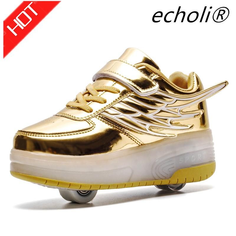New 28-40 USB Charger Glowing 2 wheels Sneakers Led Children Lighting Shoes Boys/Girls illuminated Luminous Sneaker
