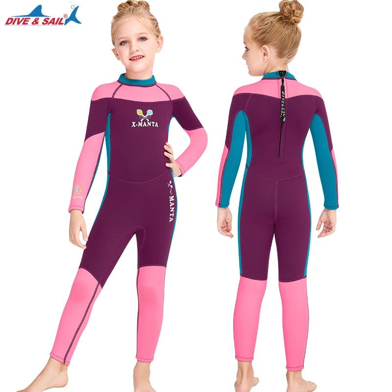 Full Body Kids Wetsuit Neoprene One Piece Warm Swimsuit 2.5MM for Girls Boys Children, Long Sleeve UV Protection Swimming Suit