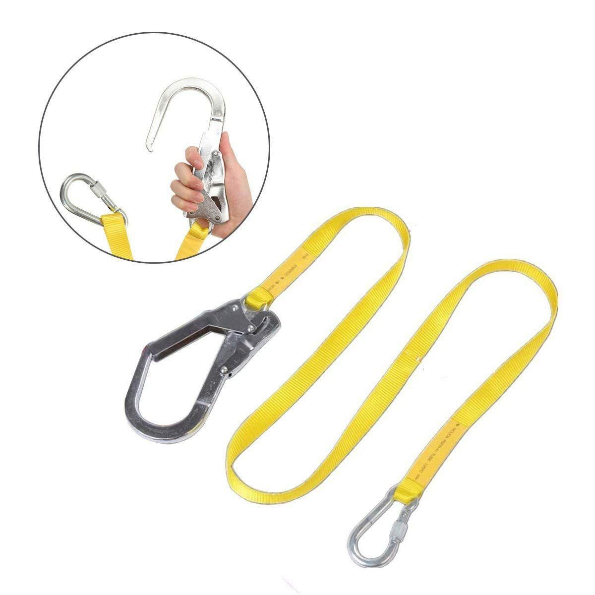 Safety Lanyard, Outdoor Climbing Harness Belt Lanyard Fall Protection Rope With Large Snap Hooks, Carabineer