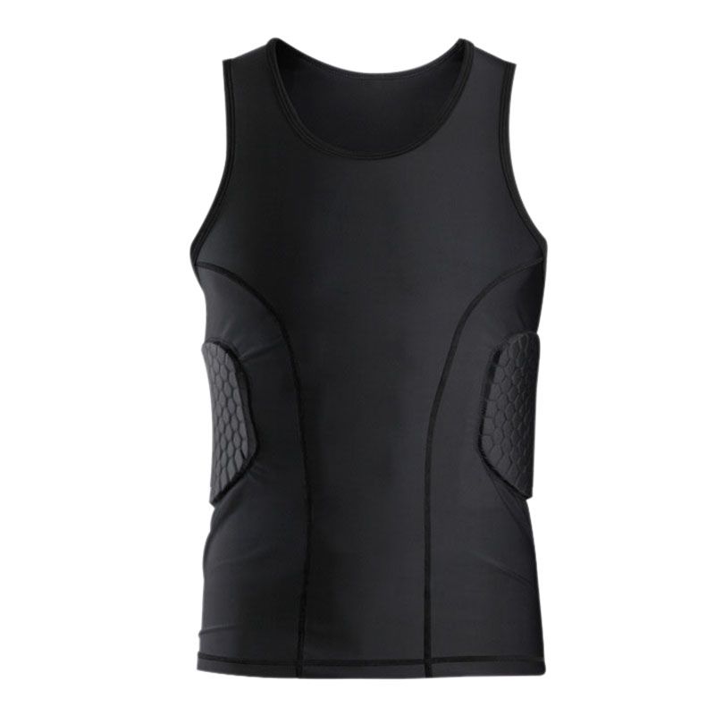 Men's Rib Protector Padded Vest Compression Shirt Training Vest with 3-Pad for Football Soccer Basketball Hockey Protective Gear L
