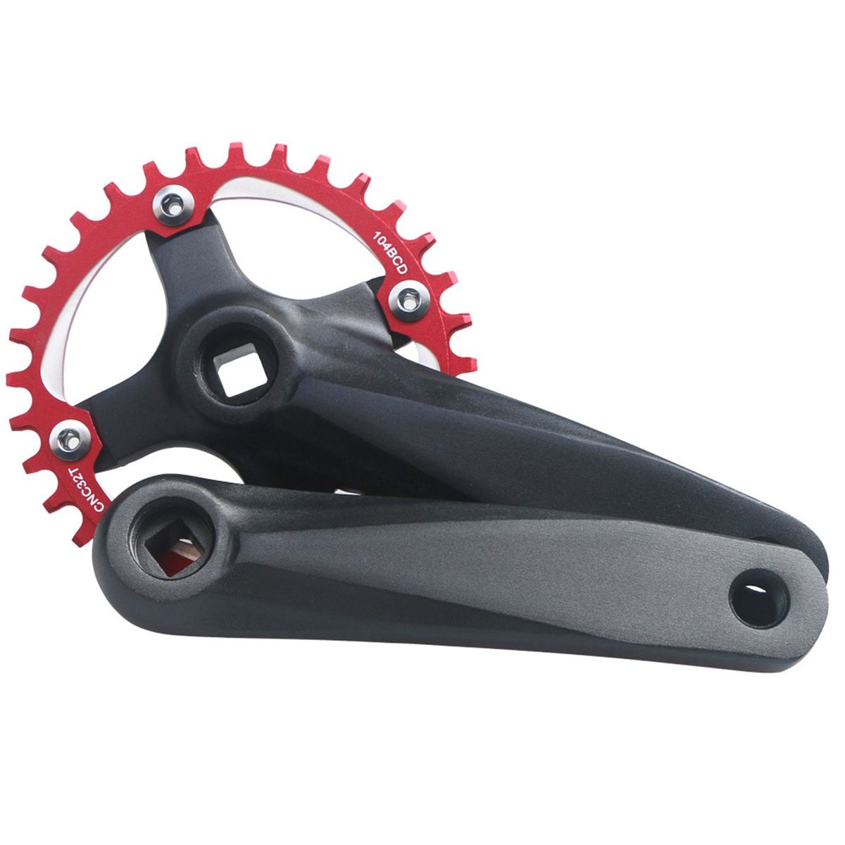 GANOPPER 152mm Bicycle Crank Arm MTB Bike Square Hole Crankset 32T Narrow Wide Single Speed Chainring Chainset,Red
