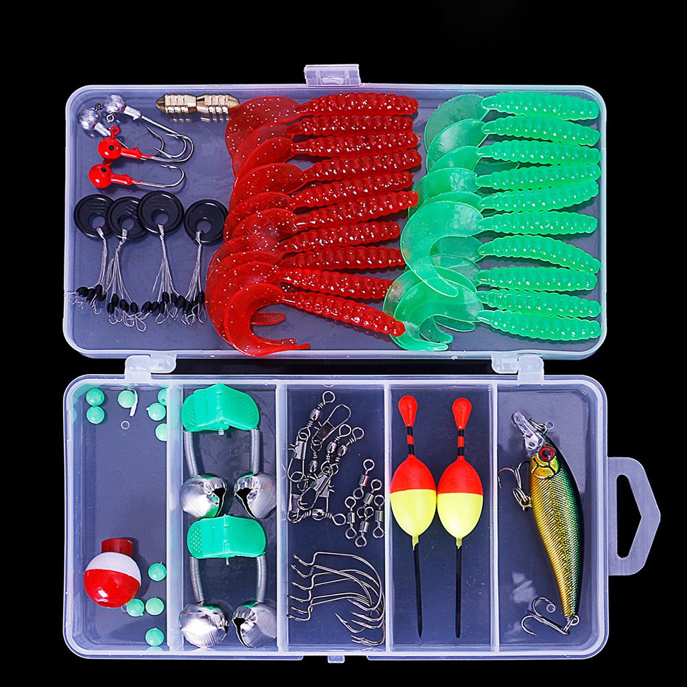 62 Pcs Multi-function Fishing Lure Set Bell Hard Bait Soft Bait Float Artificial Bait Fishing Accessories