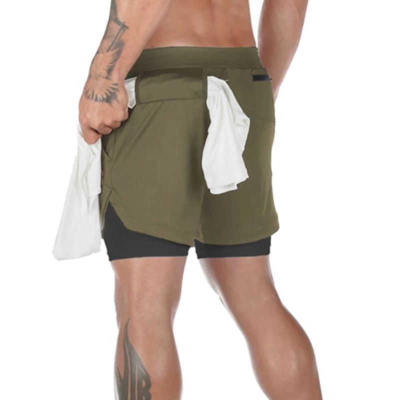 Men's Yoga Training Quick Dry Running Shorts 2 in 1 Sports Jogging Fitness Shorts (Green L)