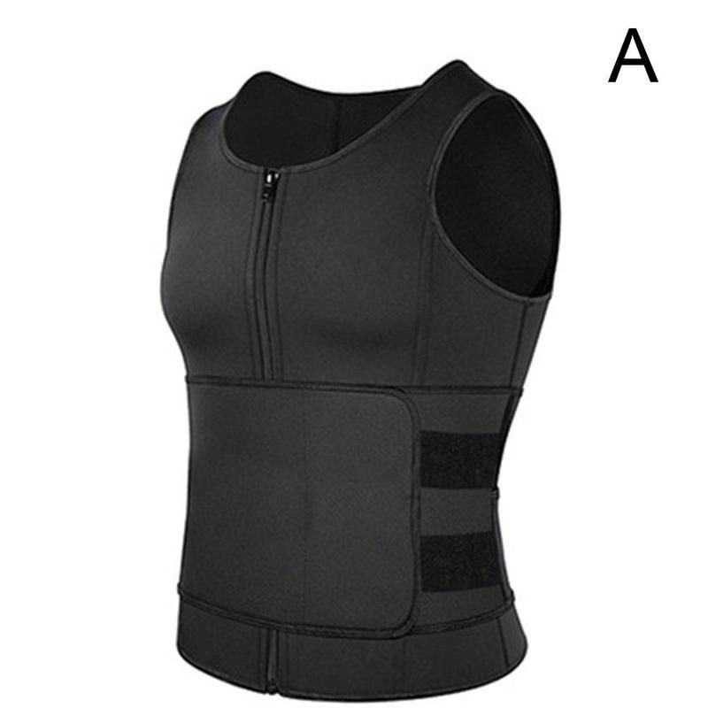 Men Neoprene Sauna Zipper Waist Trainer Corset Vest Shaper Trimmer Body Slimming Shapewear  Top Belt Compression D4K5