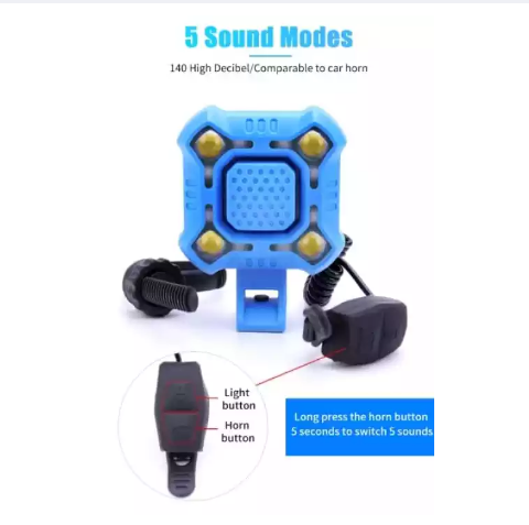 Waterproof 140 dB Bike Bell 4 Lamp Cycling Light 1200mAh Electric Horn USB Charging Loud Alarm Security Bicycle Bell