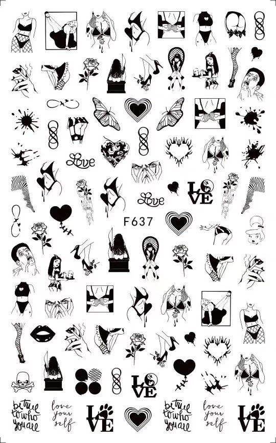 Newest letter series CA-509-511-614 hand cartoon colorful designs 3d nail art sticker nail decal accessories