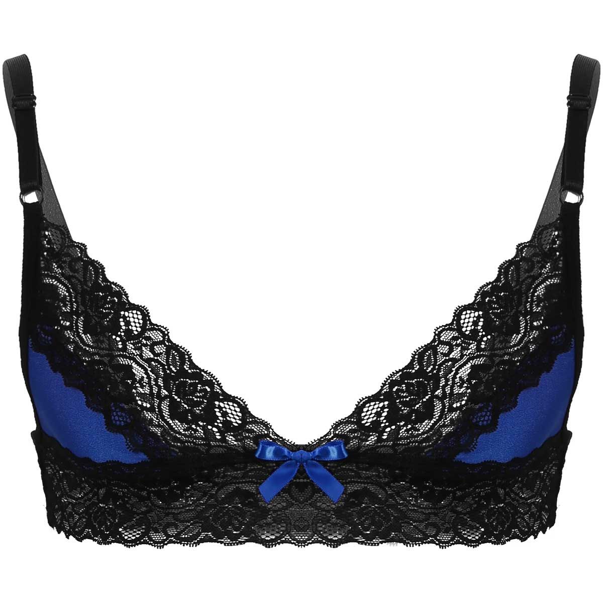 Gay Male Mens Erotic Sissy Bra Tops Lingerie Adjustable Spaghetti Shoulder Straps Floral Lace Trim Wire-free Unlined Bra Tops