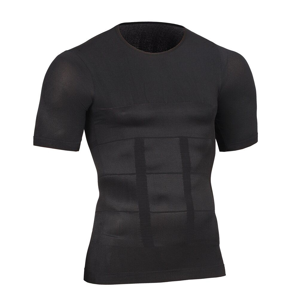Men Skinny Shapewear t shirt Stretchable Breathable Soft O Neck Short Sleeve Tummy Chest Abdomen Corrector Compression Corset