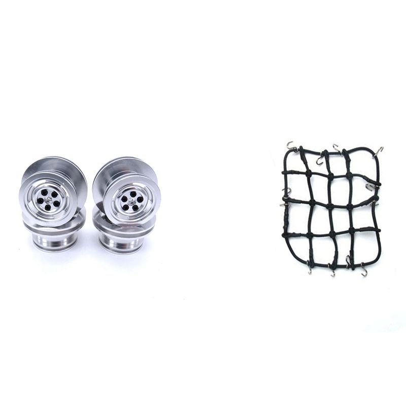 5 Pcs RC Car Part: 4Pcs Rc Car Metal Wheel Hub Wheels Rim & 1 Pcs Elastic Luggage Net Black