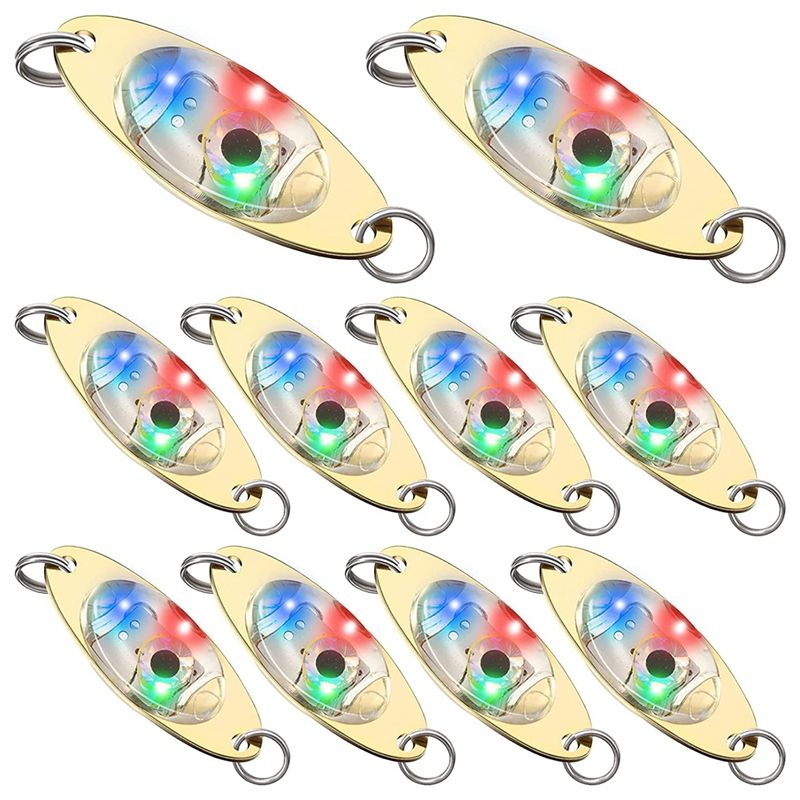 10 Pcs LED Fishing Lures Fishing Spoons Underwater Flasher Bass Halibut Flasher Trolling Deep Drop Fishing Light