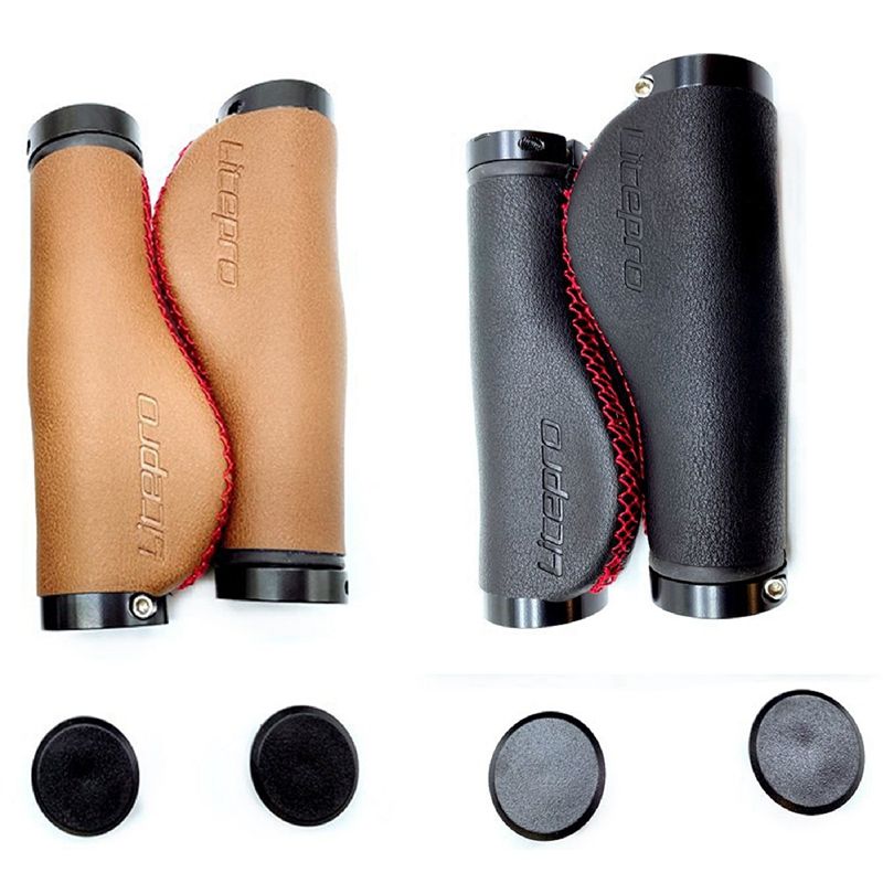 Litepro 2 Pair MTB Mountain Bike PU Leather Handlebar Grips BMX Road Bicycle Handle Cover Accessory, Brown & Black