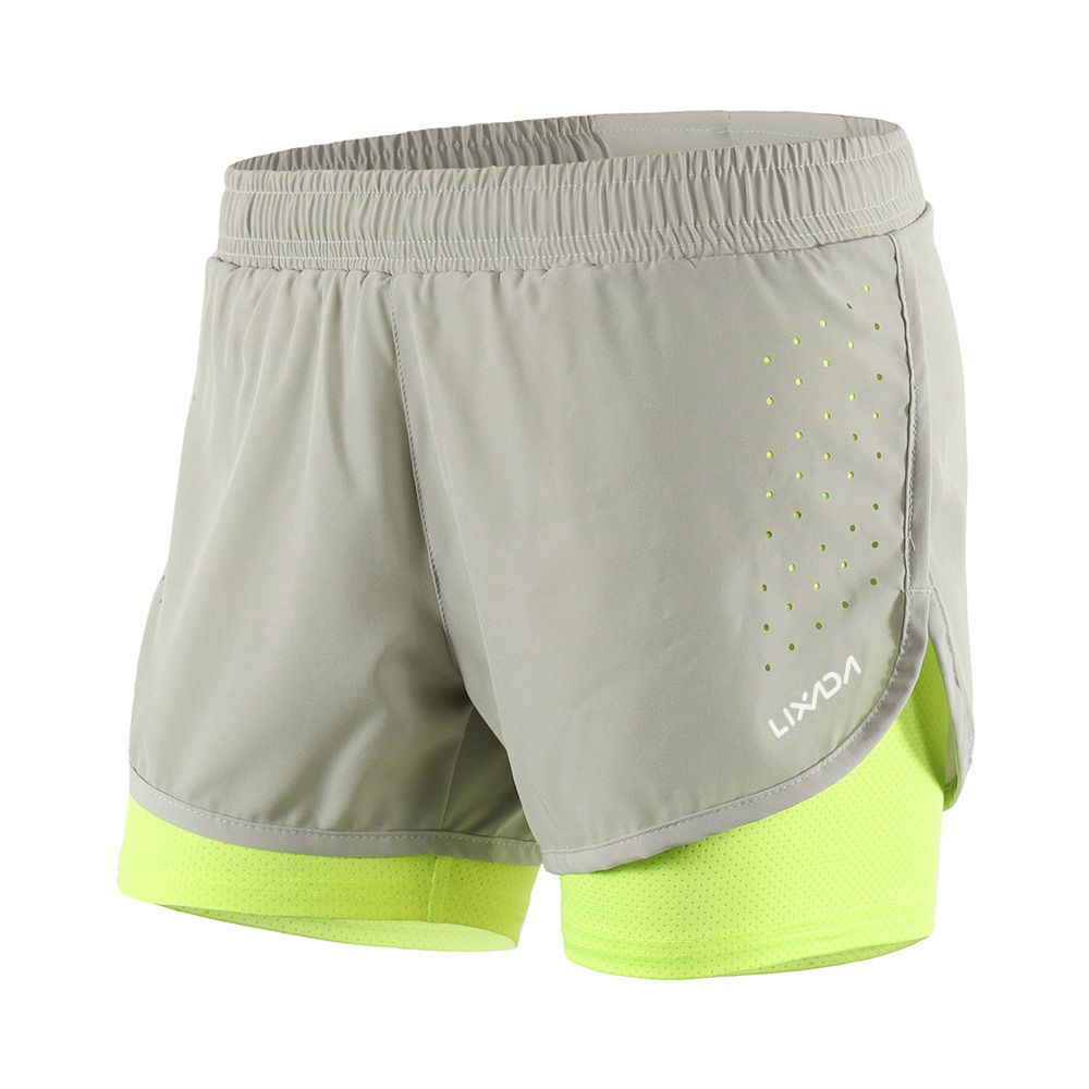 Women 2-in-1 Running Shorts Quick Drying Breathable Active Training Exercise Jogging Cycling Shorts with Longer Liner