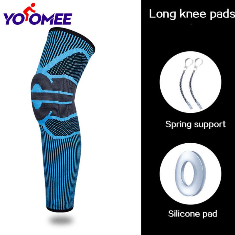 Yoomee 1 Pcs Nylon Sports Silicone Long Basketball Knee Pads Crashproof Patella Support Sports Fitness Volleyball Soccer Leg Sleeve Kneepad Protection Pressure Protection