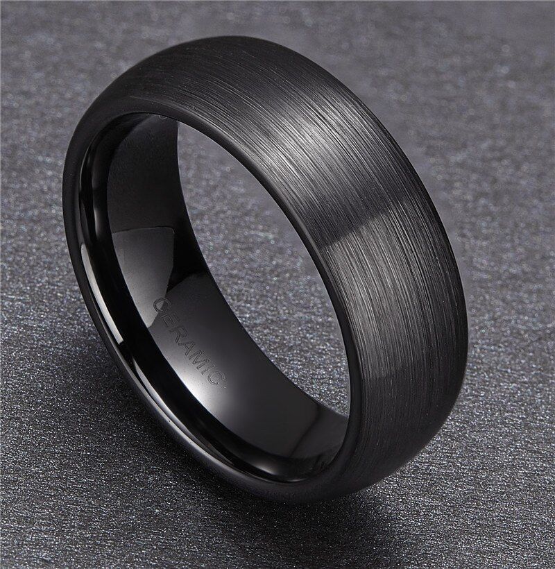 Tigrade 6/8mm Black Men Ring Ceramic Brushed Domed Comfort anillo hombre Wedding Band Male Matt Classic Simple Cool Dark Ring